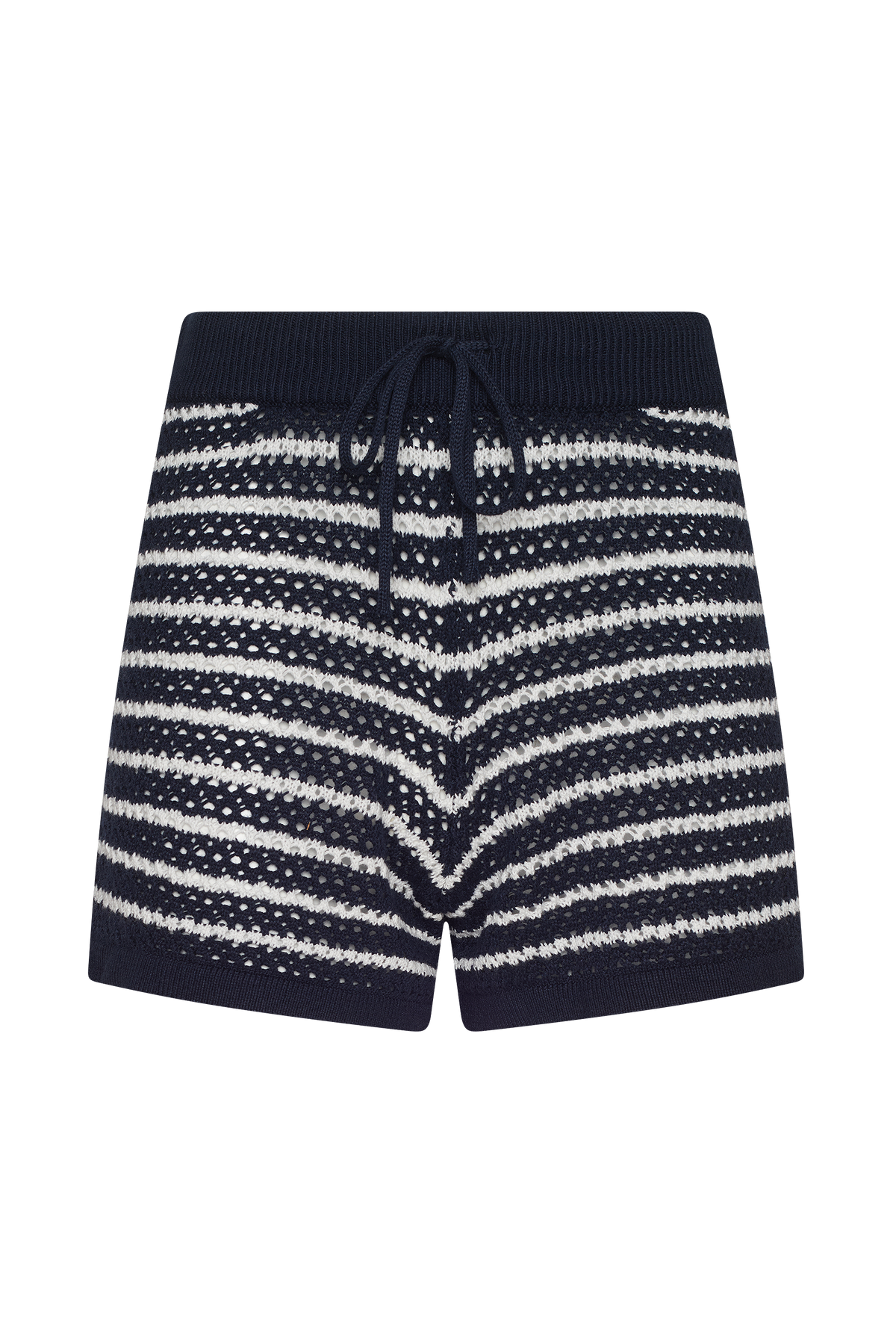 Cotton Crochet Sweater Short | Navy Stripe