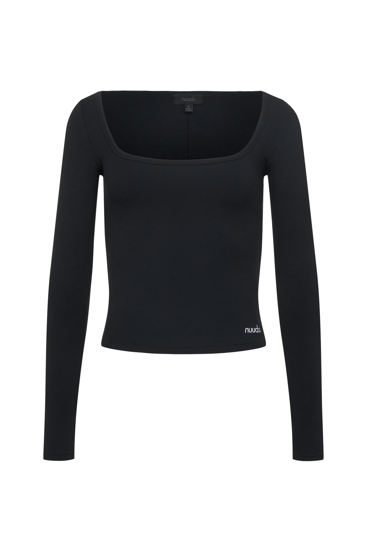 Sporty Rib Portrait Long Sleeve Top | Black