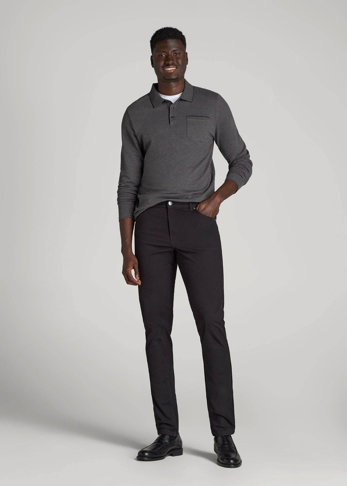 Dylan Slim Fit Five-Pocket Pants For Tall Men in Black