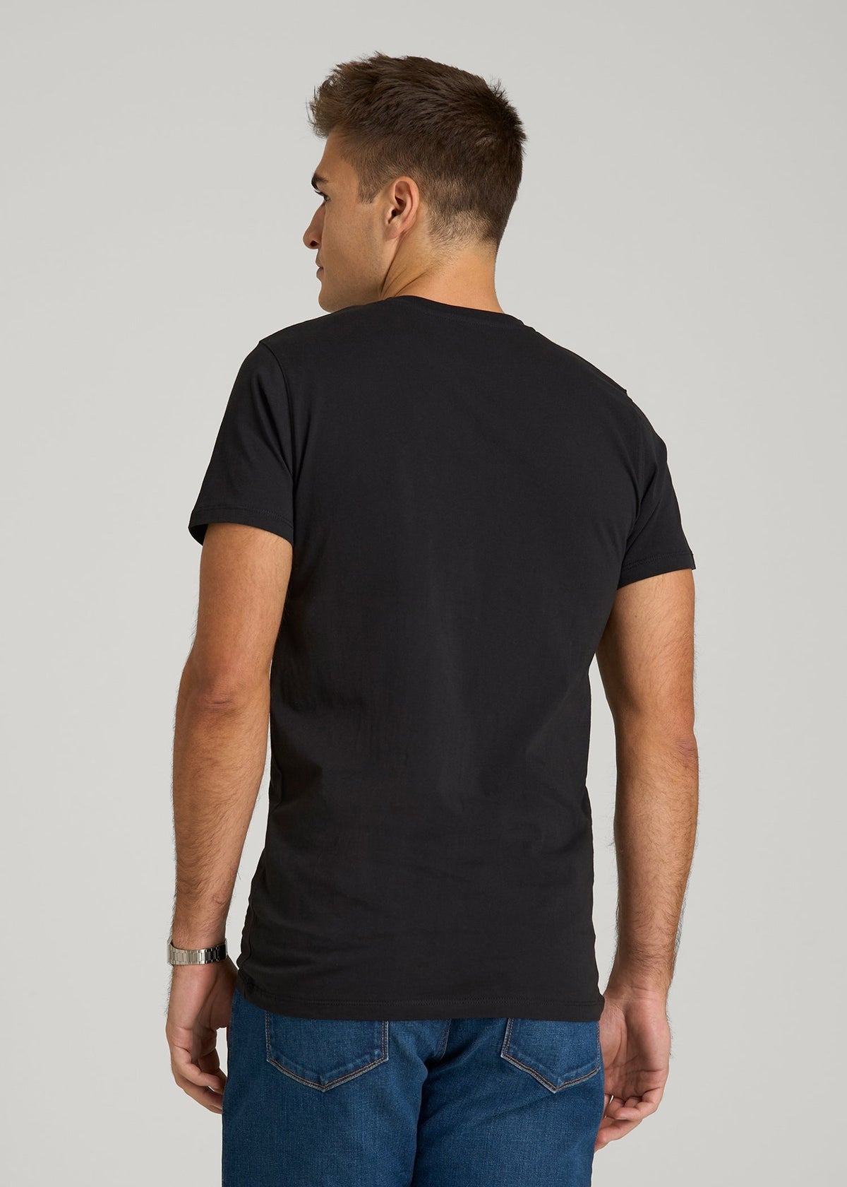 MODERN-FIT Embroidered Logo Crewneck T-Shirt for Tall Men in Black
