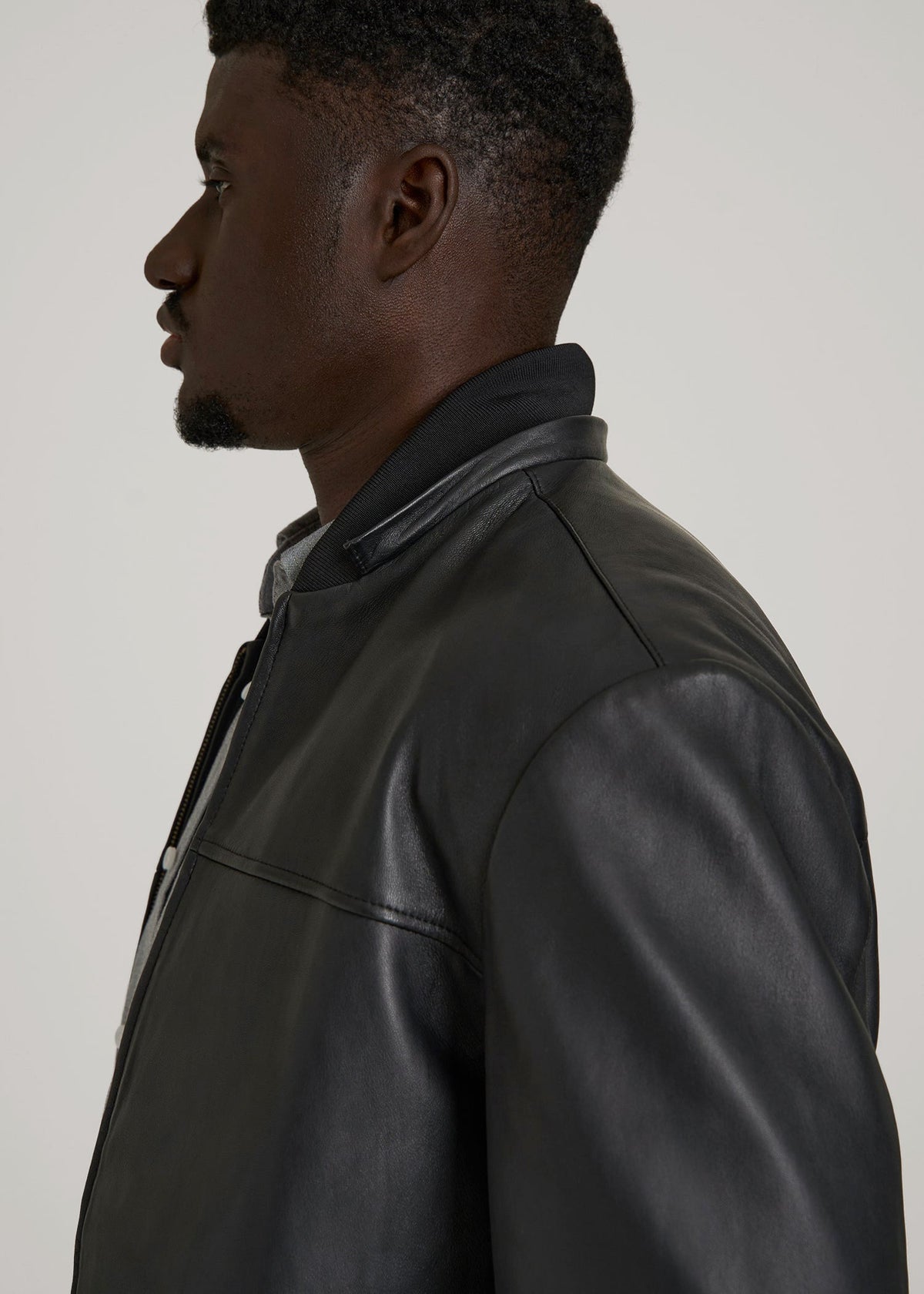 Genuine Leather Hooded Bomber for Tall Men in Black