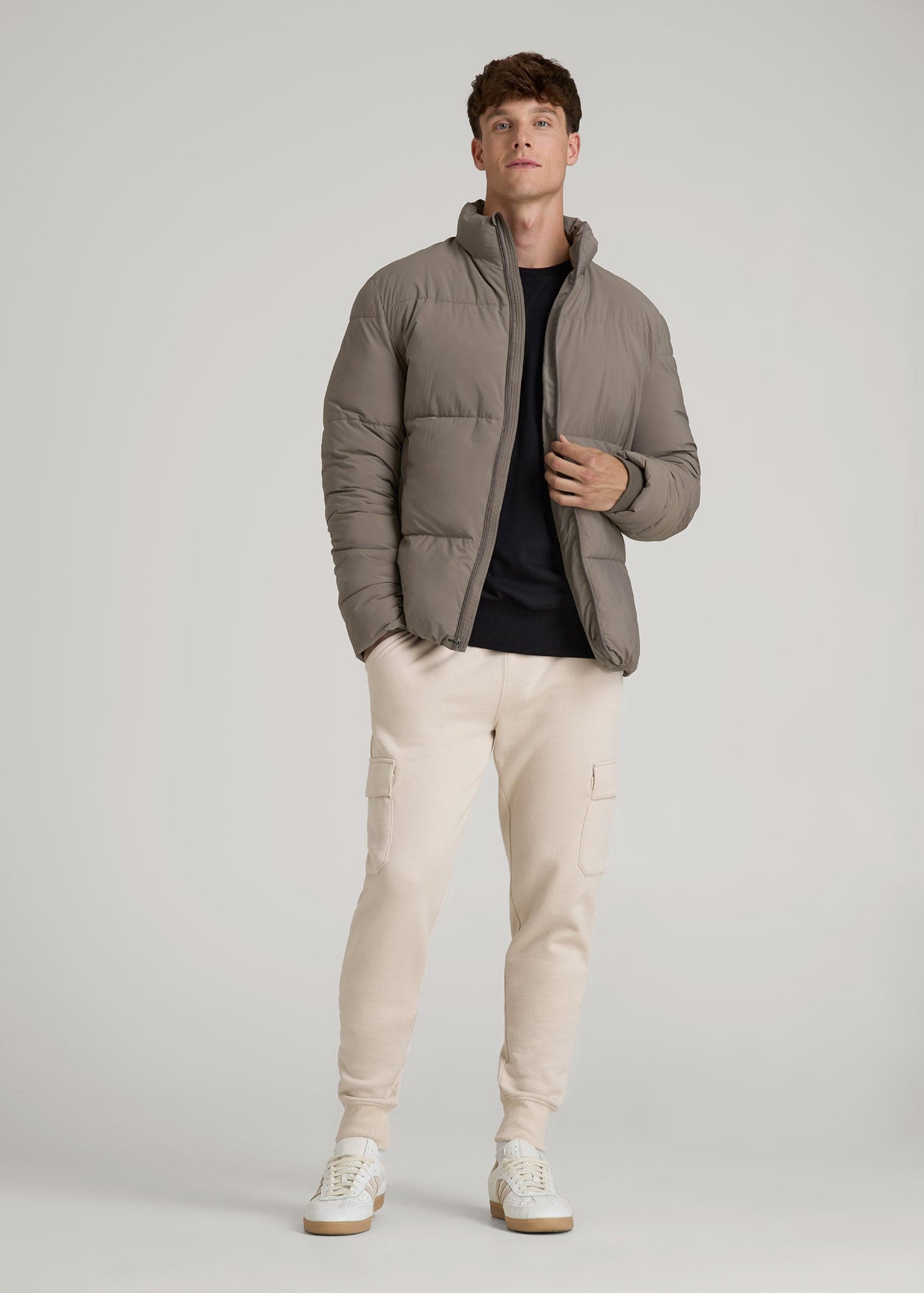 Stand Collar Puffer Coat Jacket for Tall Men in Portobello