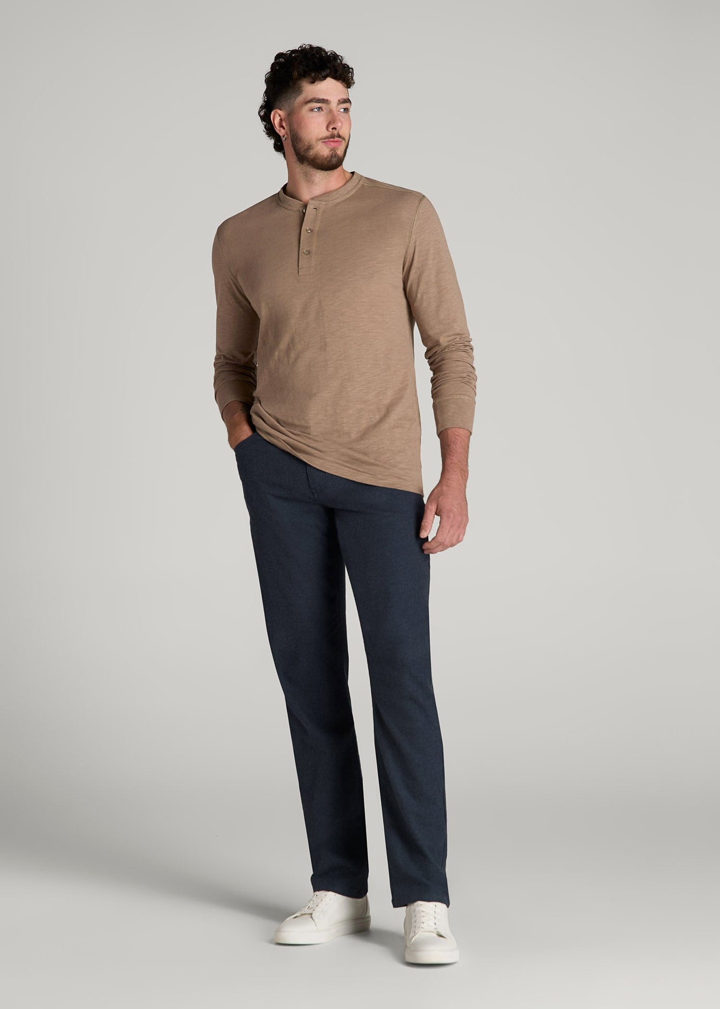 TAPERED-FIT Stretch Flannel 5 Pocket Pants for Tall Men in Dark Indigo Mix