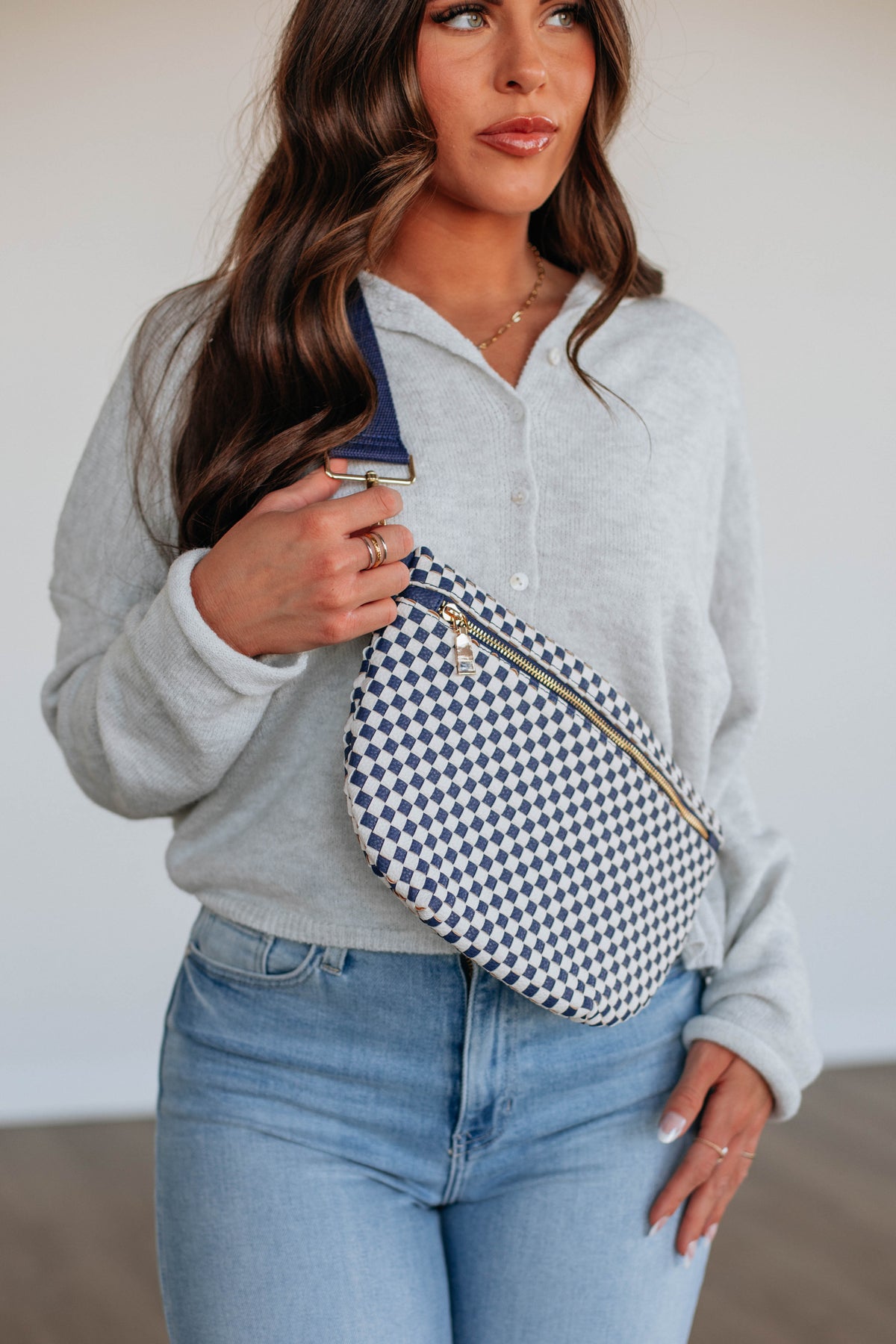 Patsy Checkered Bum Bag - Navy