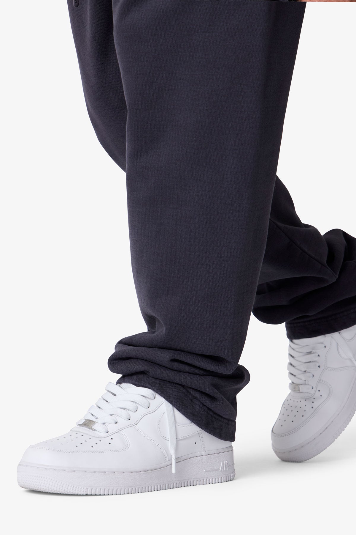 Heavy Basic Relaxed Sweatpants - Washed Black
