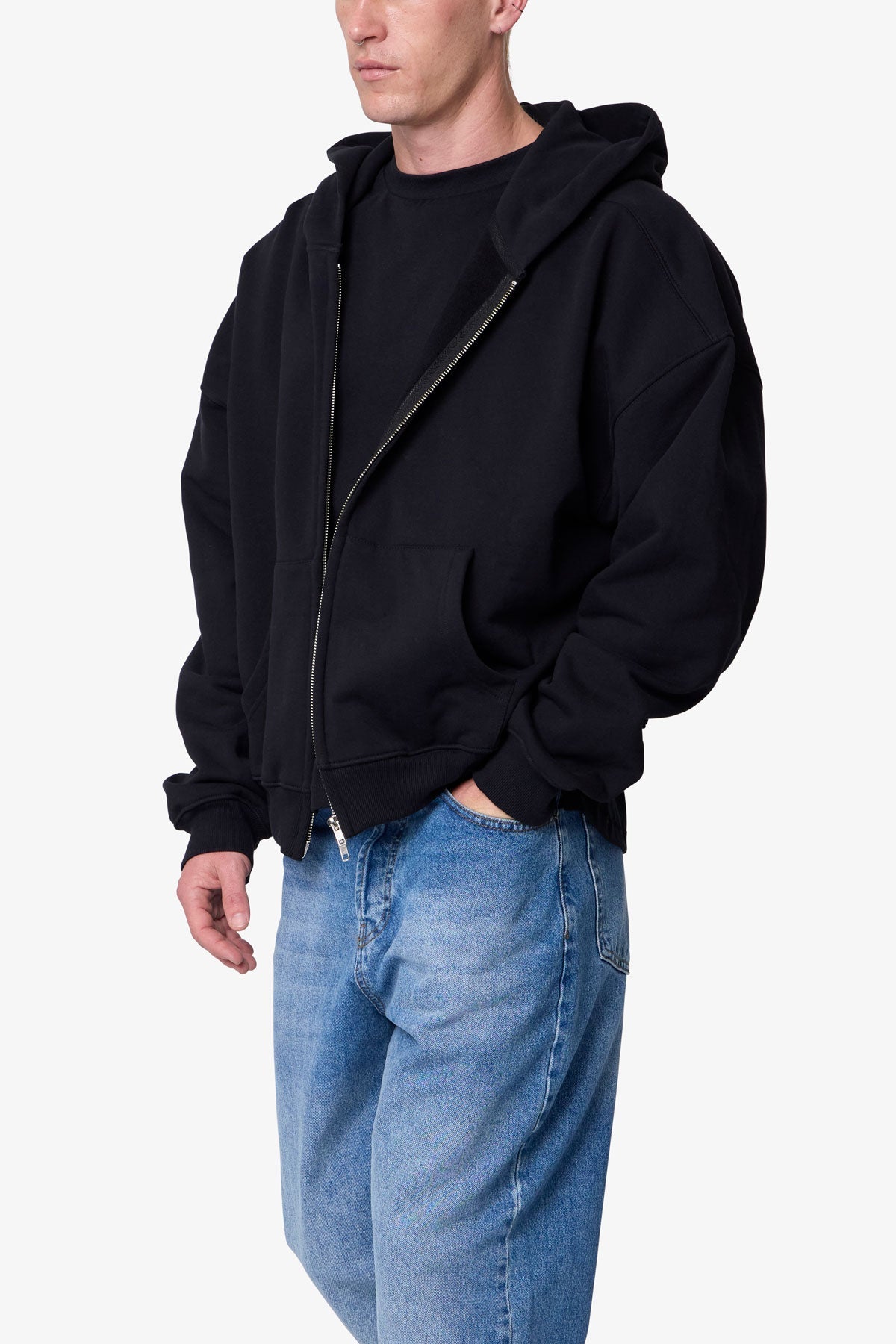 Heavy Basic Zip Up Hoodie - Black