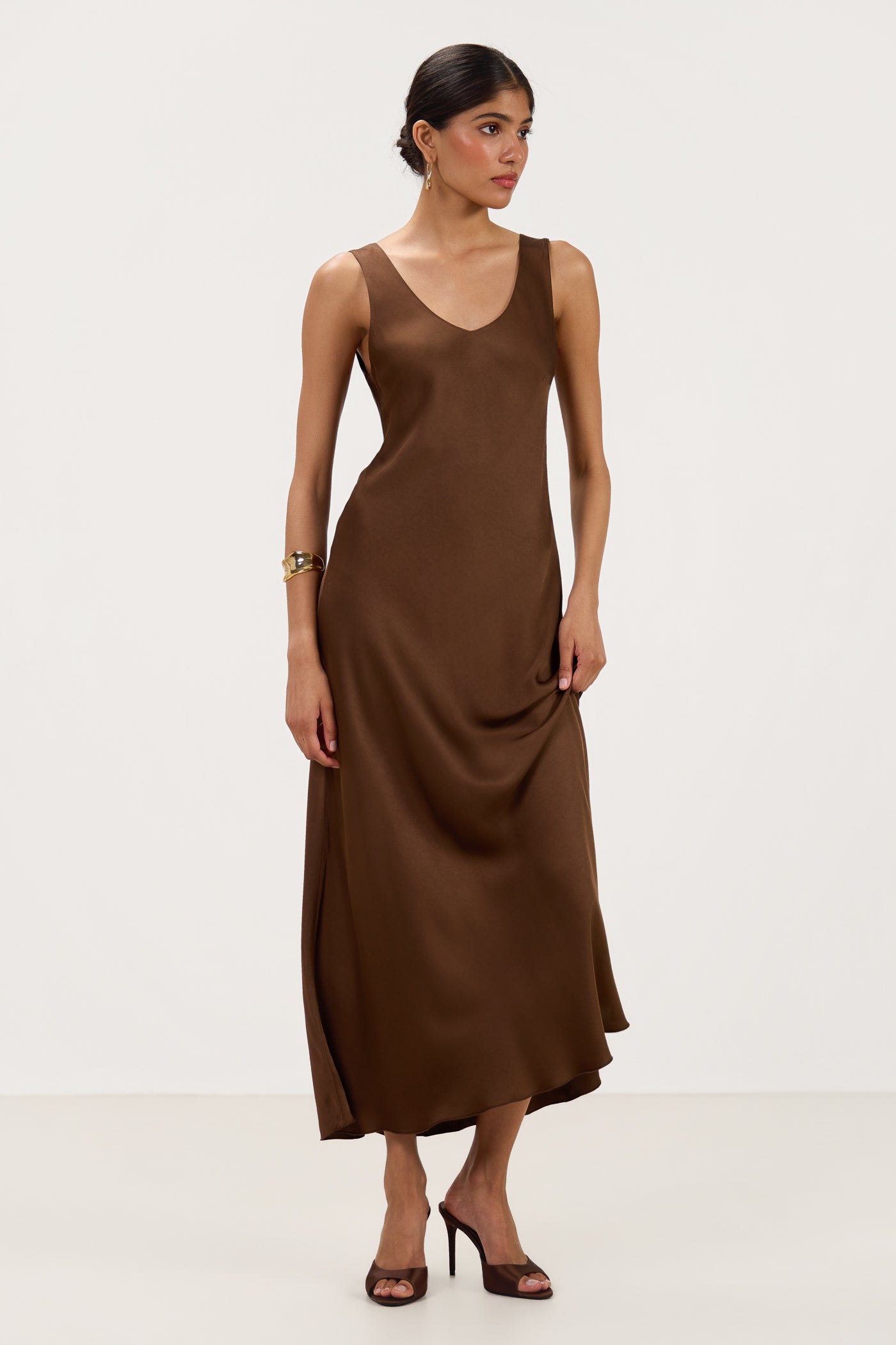 Liora Satin Maxi Dress | Chocolate Brown
