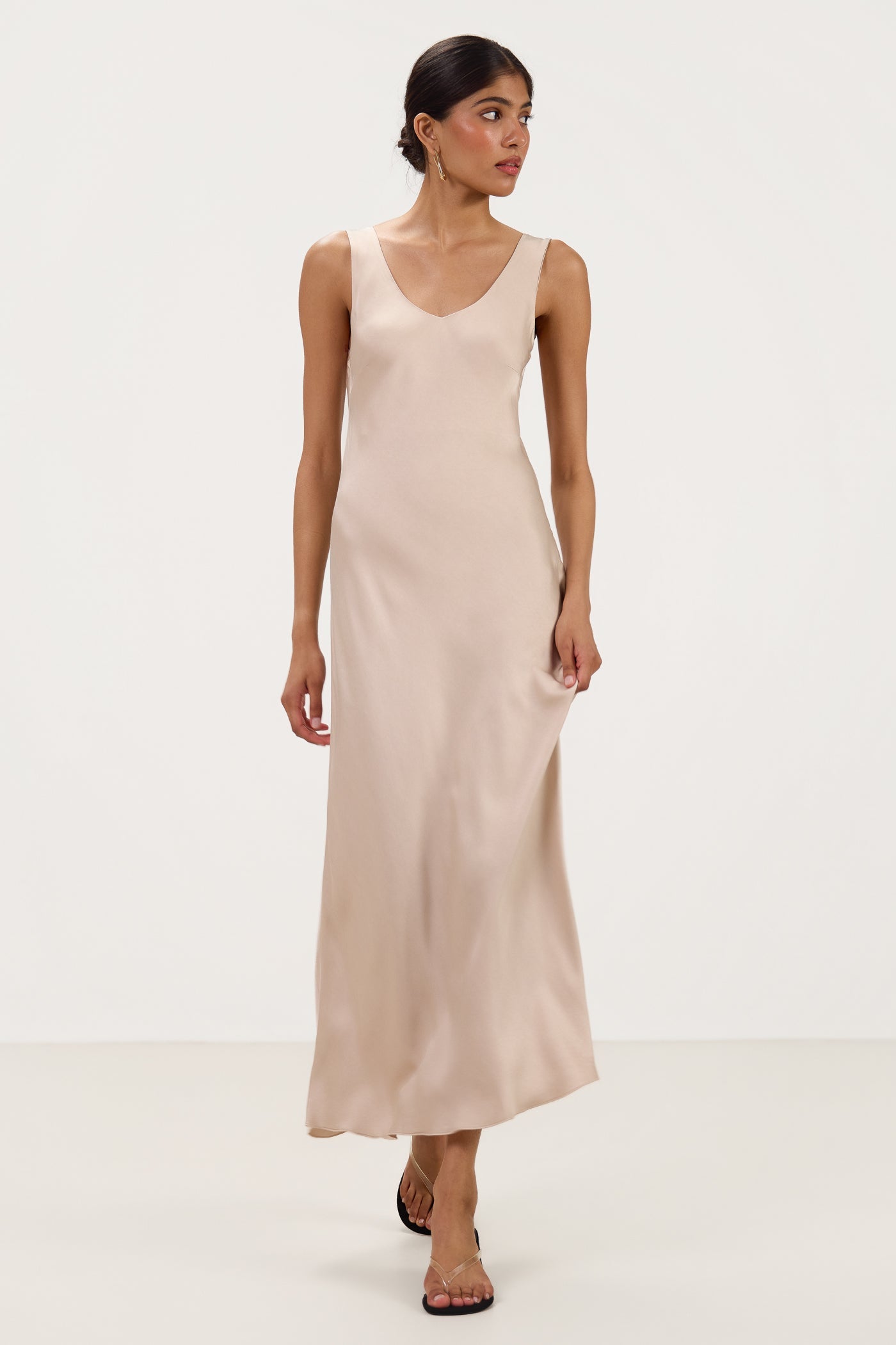 Liora Satin Maxi Dress | Sand