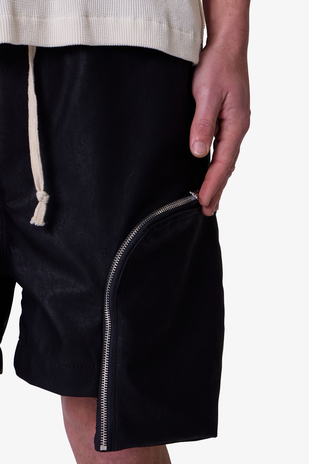 Leather Pocket Geo Shorts - Black