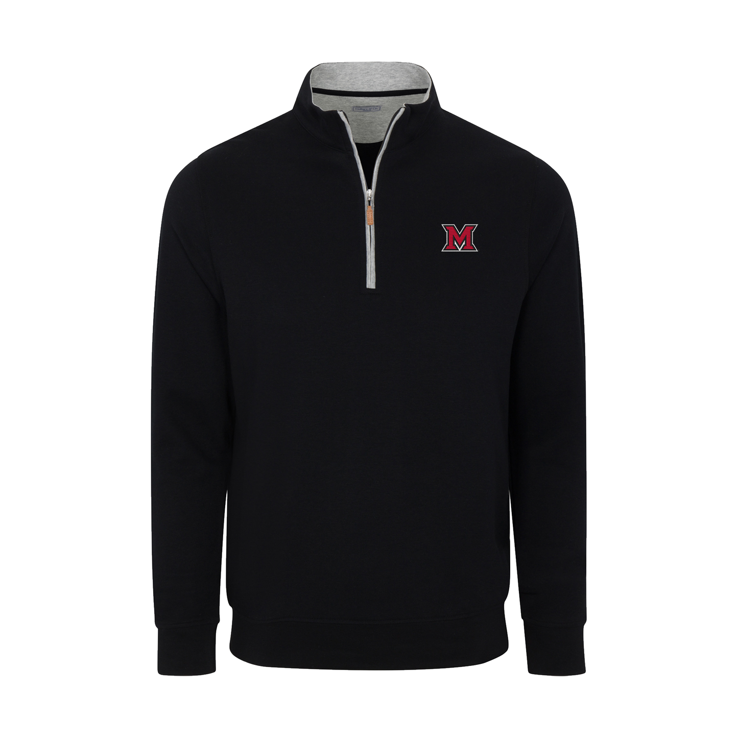 Miami Ohio Heather Cloud Cotton Quarter Zip Pullover Black with Light Grey Trim