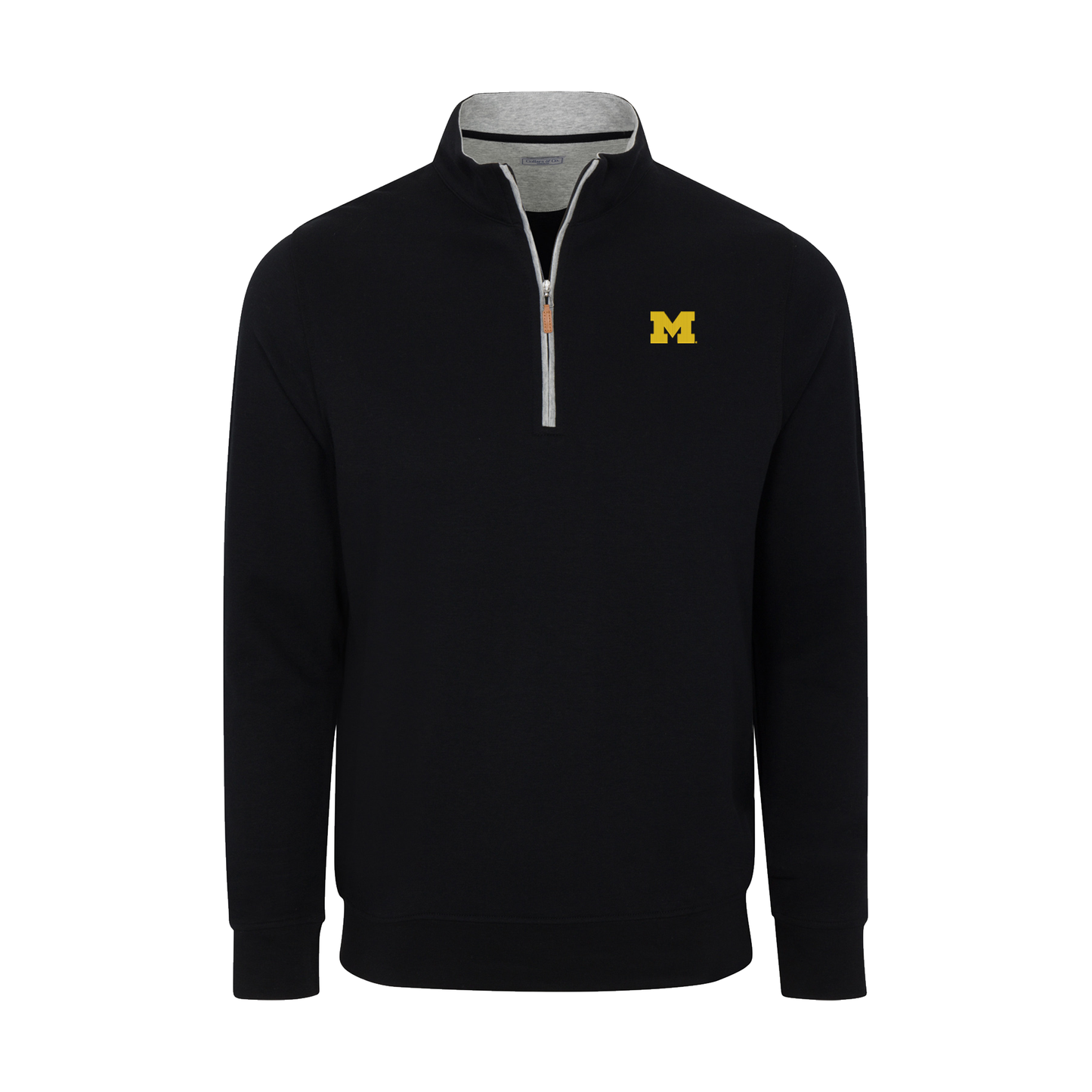 Michigan Heather Cloud Cotton Quarter Zip Pullover Black with Light Grey Trim