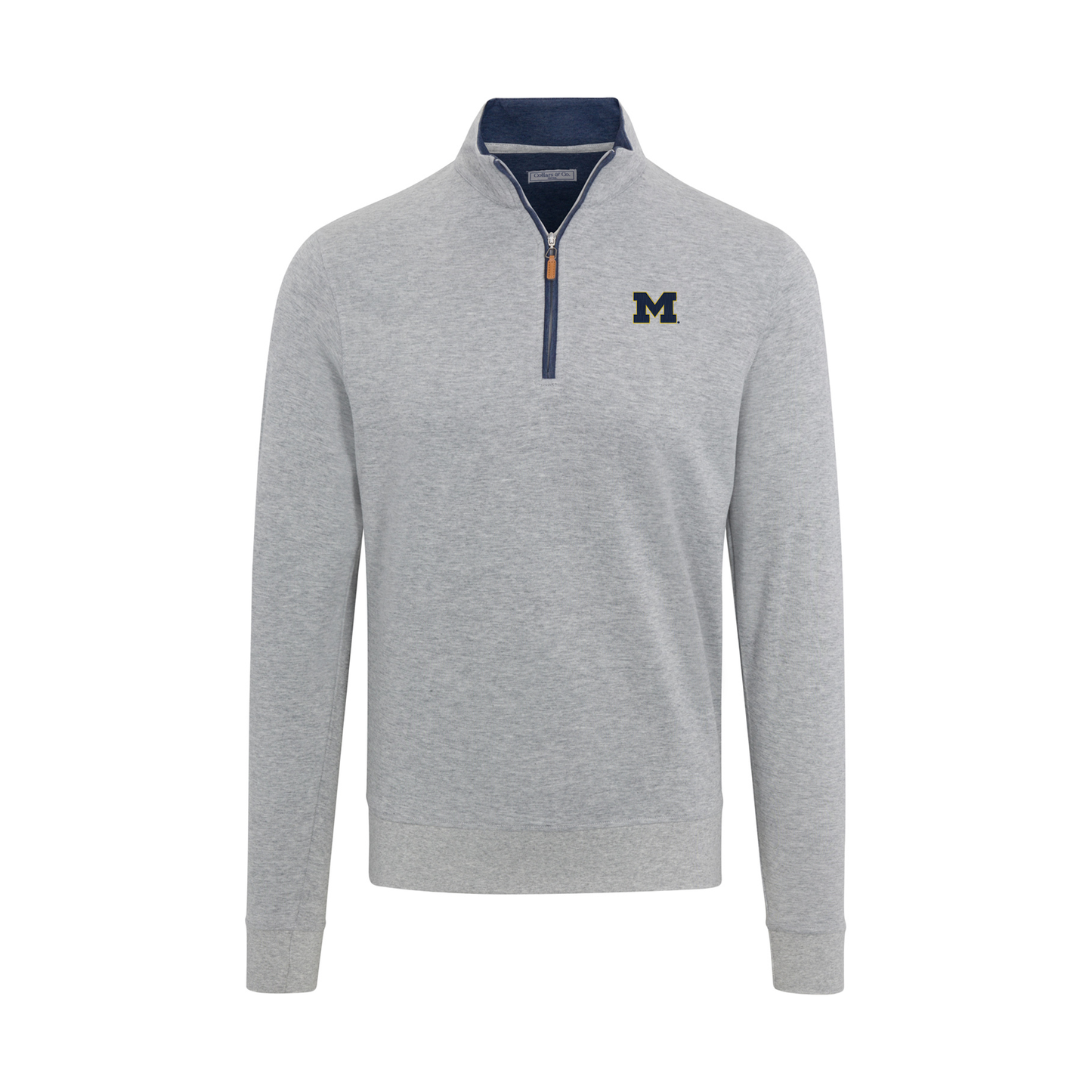 Michigan Heather Cloud Cotton Quarter Zip Pullover Light Grey with Navy Trim