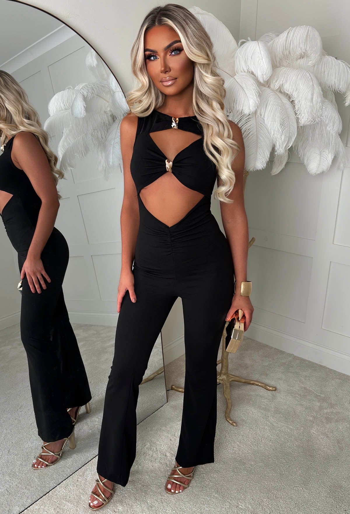 Clio Black Buckle Detail Cutout Jumpsuit