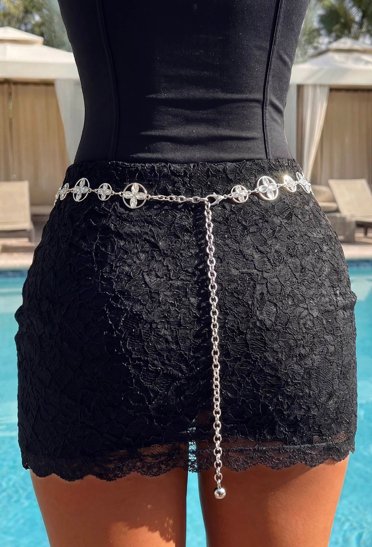 Crystal Cascade Silver Floral Chain Belt