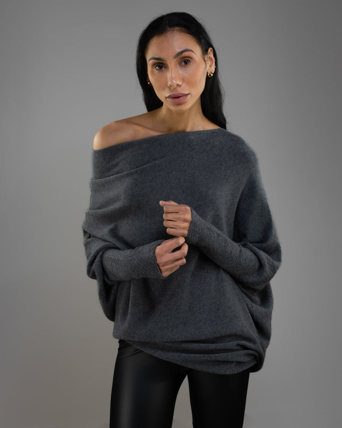 Asymmetric Draped | Charcoal | Seamless Knit