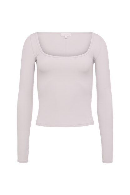 Sporty Rib Portrait Long Sleeve Top | Fog