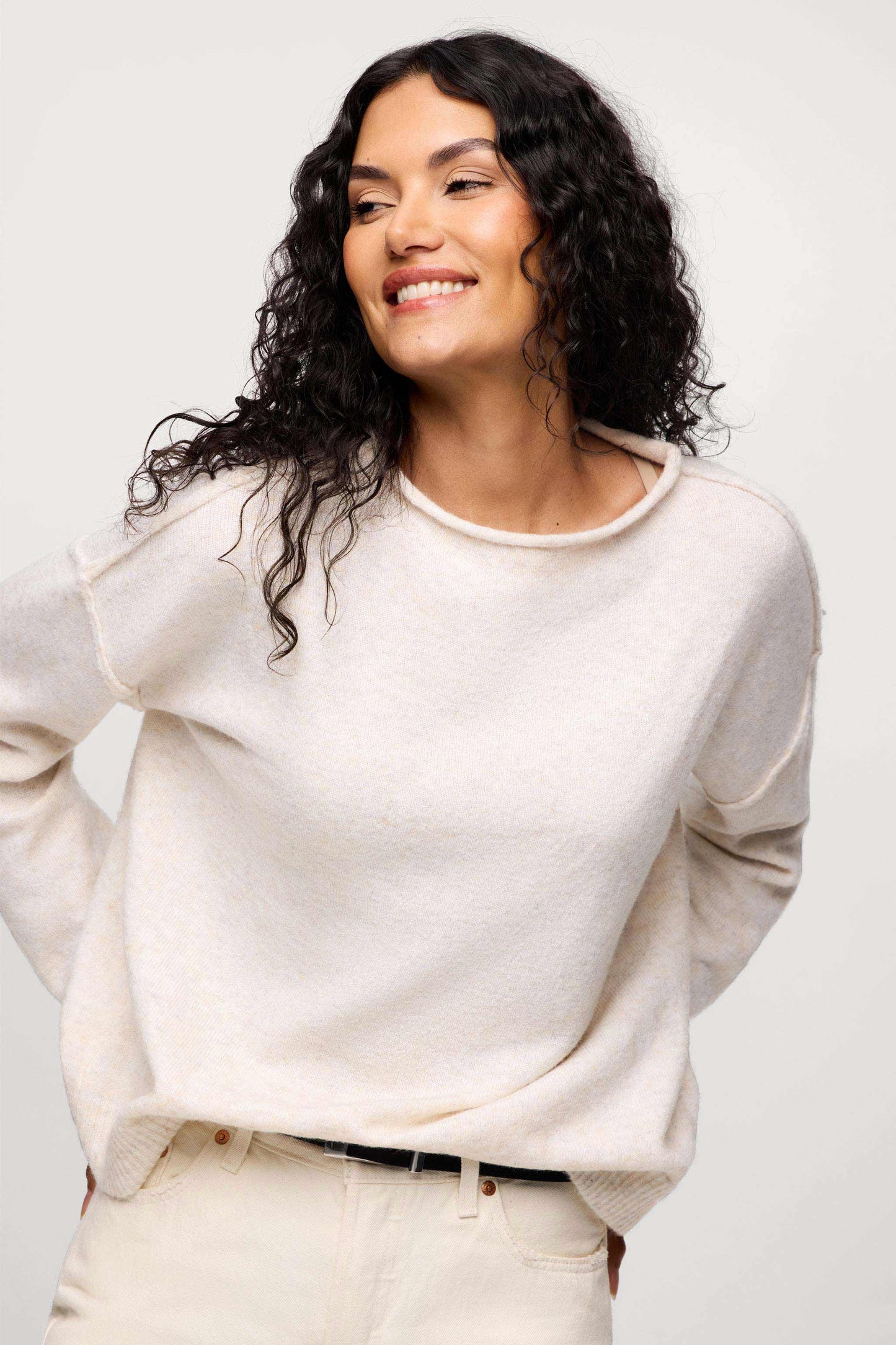 Cozy Knit Mockneck Sweater | Heather Bone