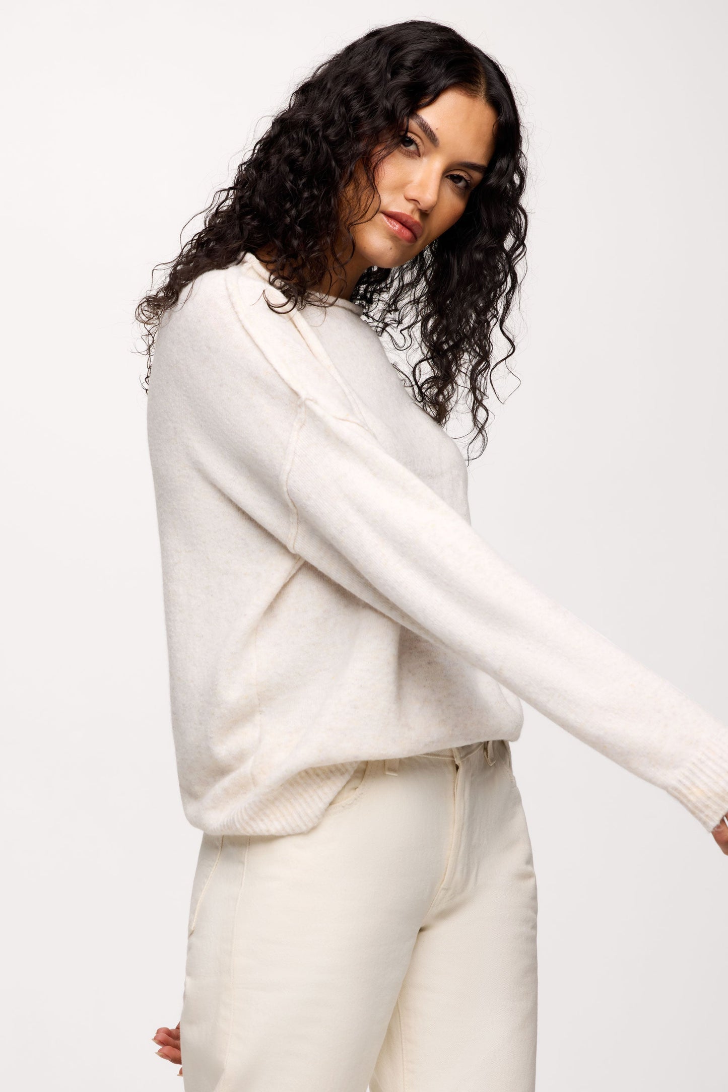 Cozy Knit Mockneck Sweater | Heather Bone