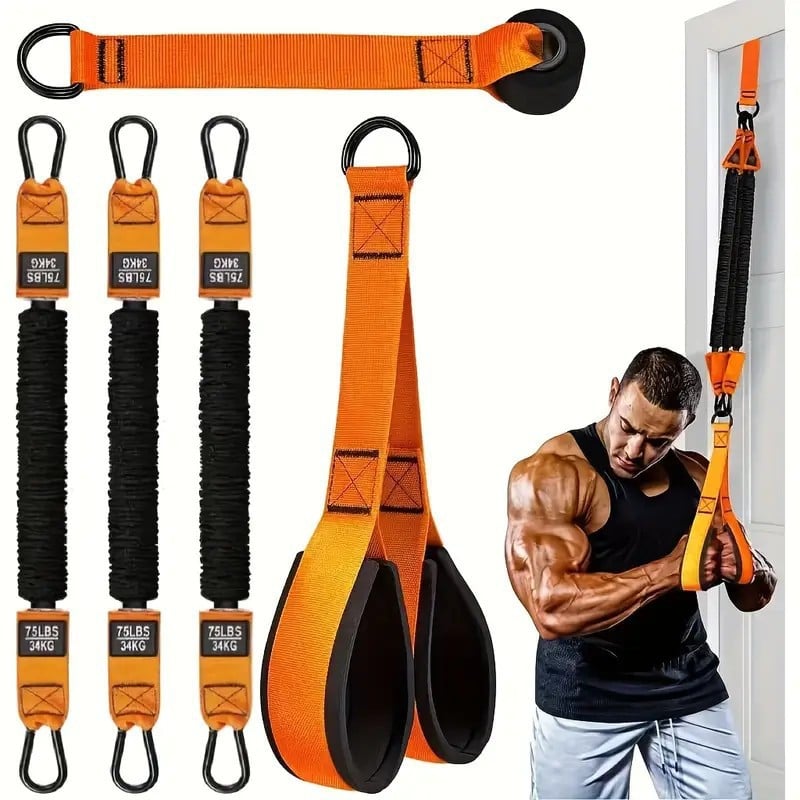 💪 225LBS Heavy Duty Cable Resistance Band Home Gym Training Set