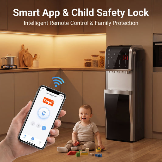 5-In-1 Bottom Loading Water Cooler Water Dispenser with Crushed & Chewable Ice Maker, Child Safety Lock Inset