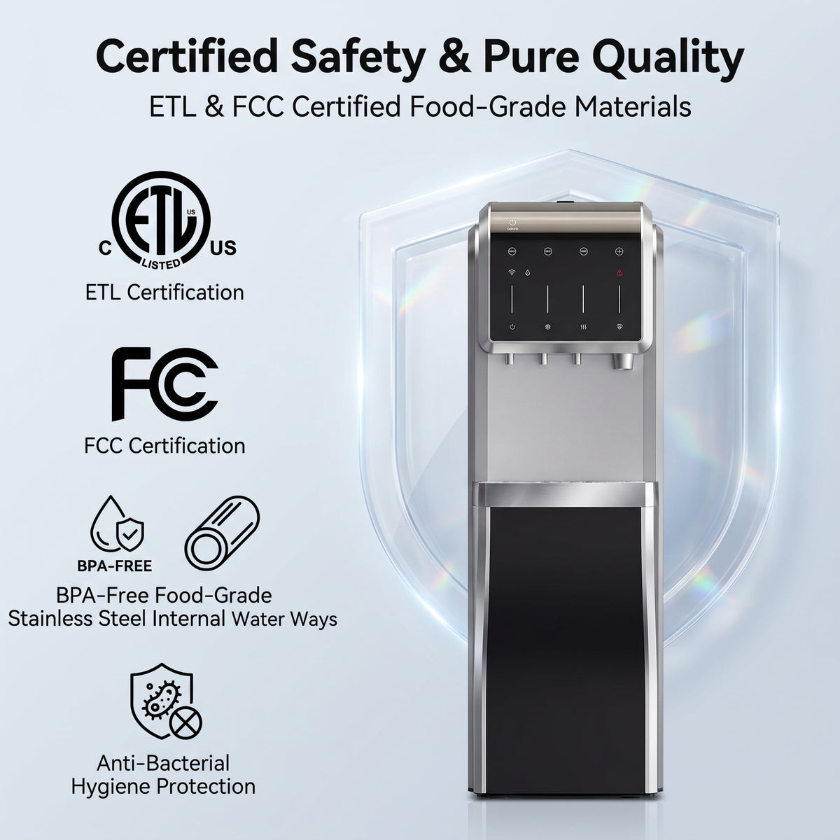 5-In-1 Bottom Loading Water Cooler Water Dispenser with Crushed & Chewable Ice Maker, Child Safety Lock Inset