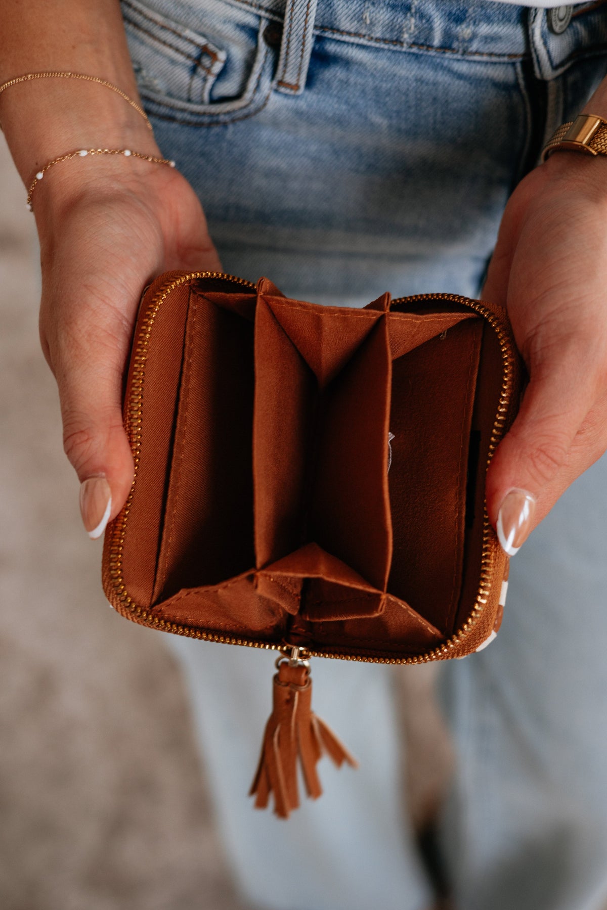 Never On Schedule Checkered Wallet - Cognac