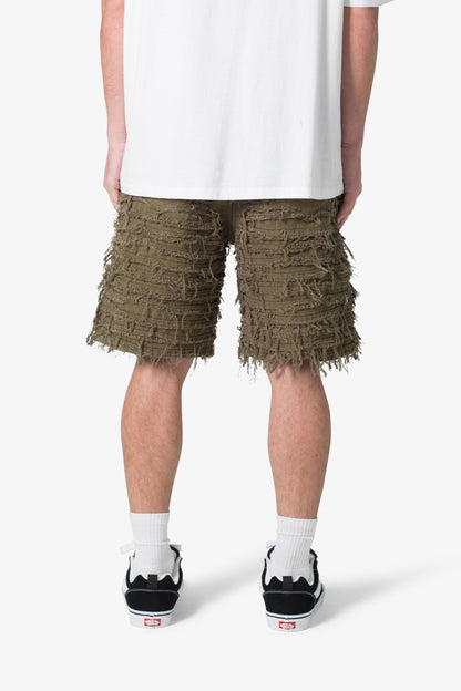 Allover Frayed Denim Shorts - Olive