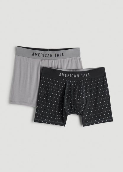 Micro Modal Boxer Briefs for Tall Men in Dark Grey Geo & Pebble Grey