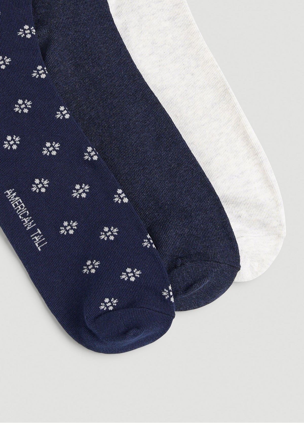 Dress Socks Size 14 to 17 (3-Pack) for Tall Men in Navy/White Sand