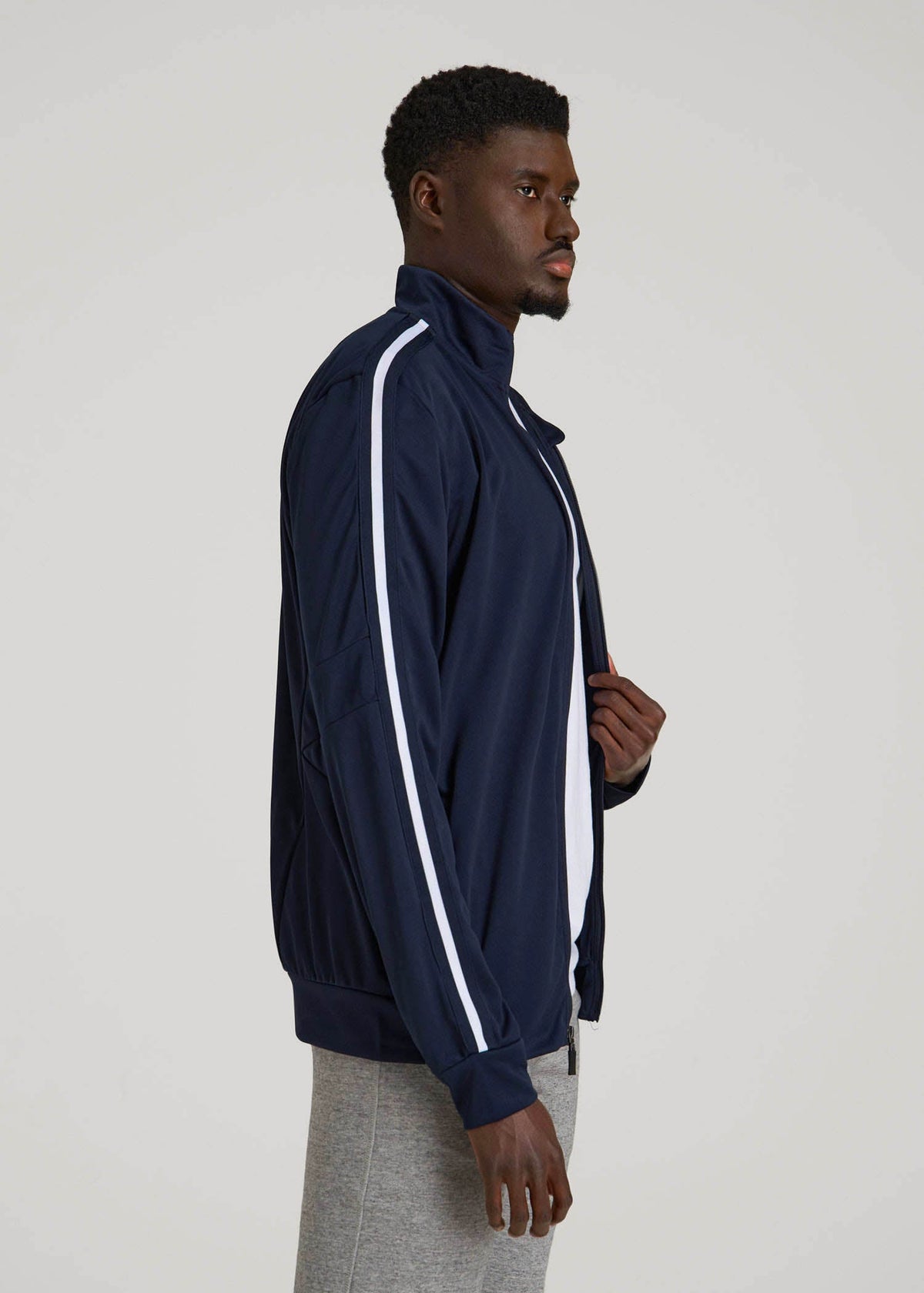 Athletic Stripe Jacket for Tall Men in Navy-White Stripe