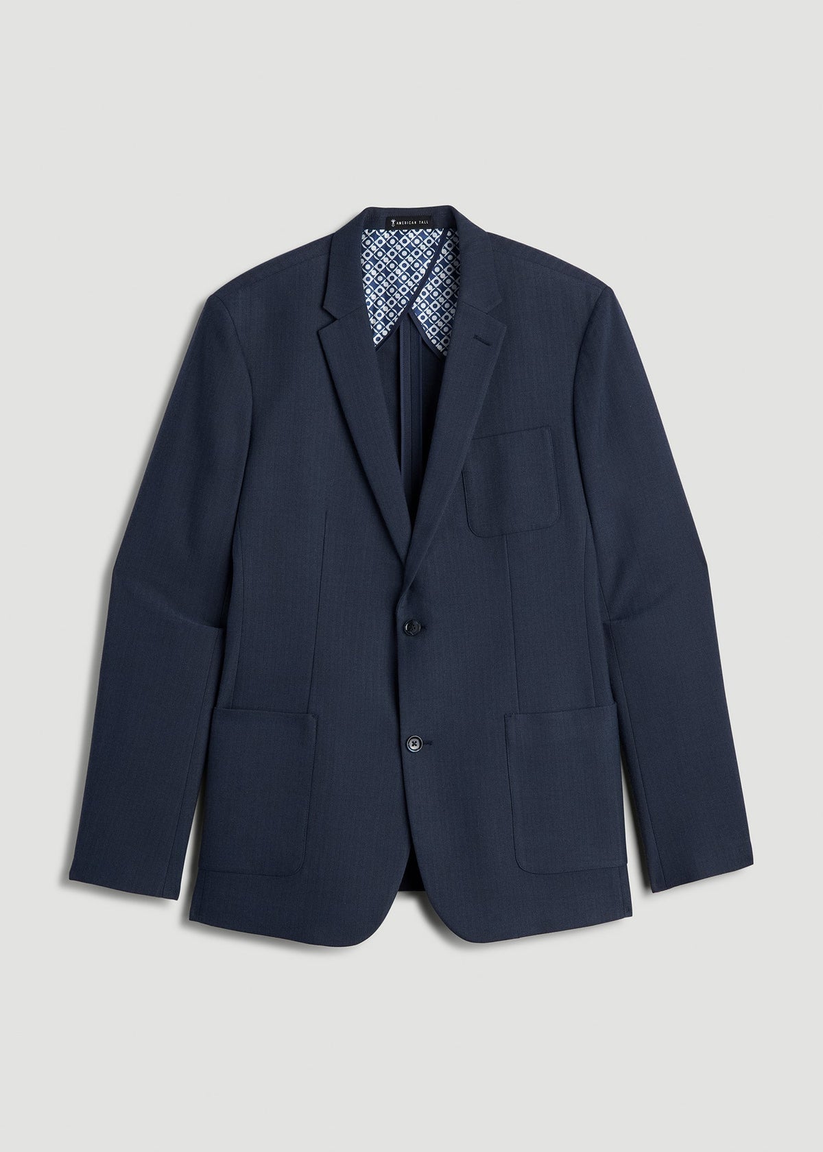 Core Blazer for Tall Men in Navy Blue Herringbone