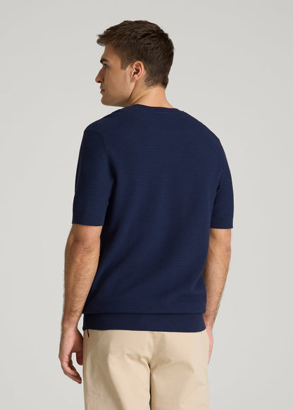 Braided Knit T-Shirt for Tall Men in Navy Blue