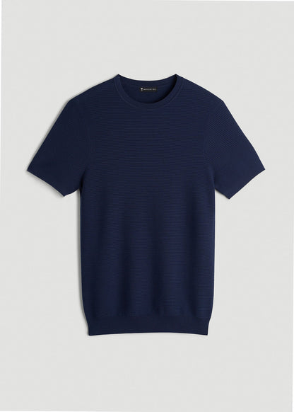 Braided Knit T-Shirt for Tall Men in Navy Blue