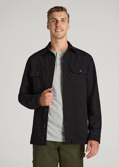 LJ&S Canvas Shirt Jacket for Tall Men in Black