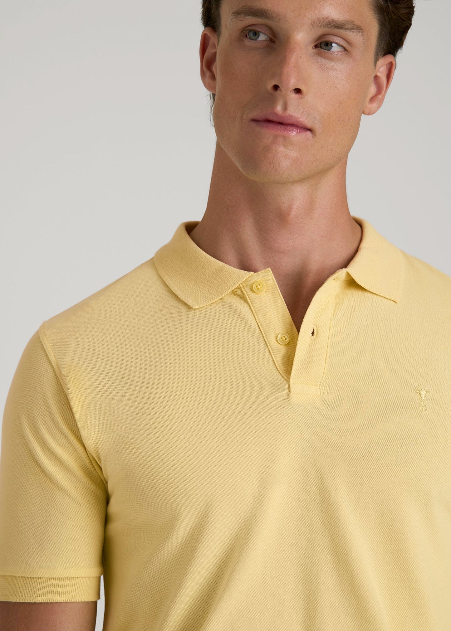 Classic Polo with Embroidered Logo for Tall Men in Lemon Drop