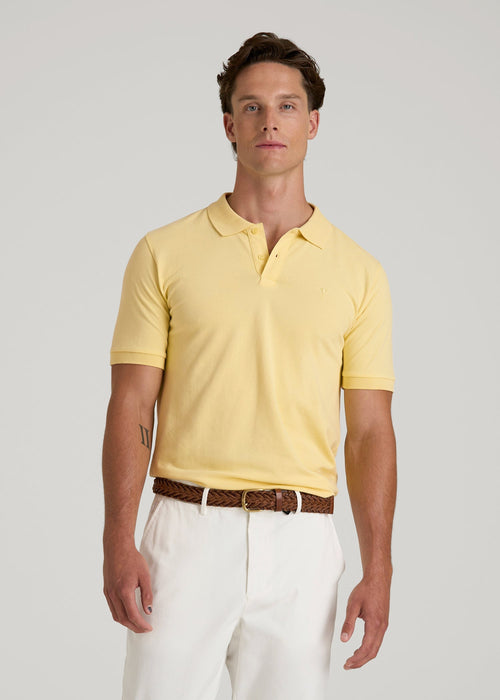Classic Polo with Embroidered Logo for Tall Men in Lemon Drop