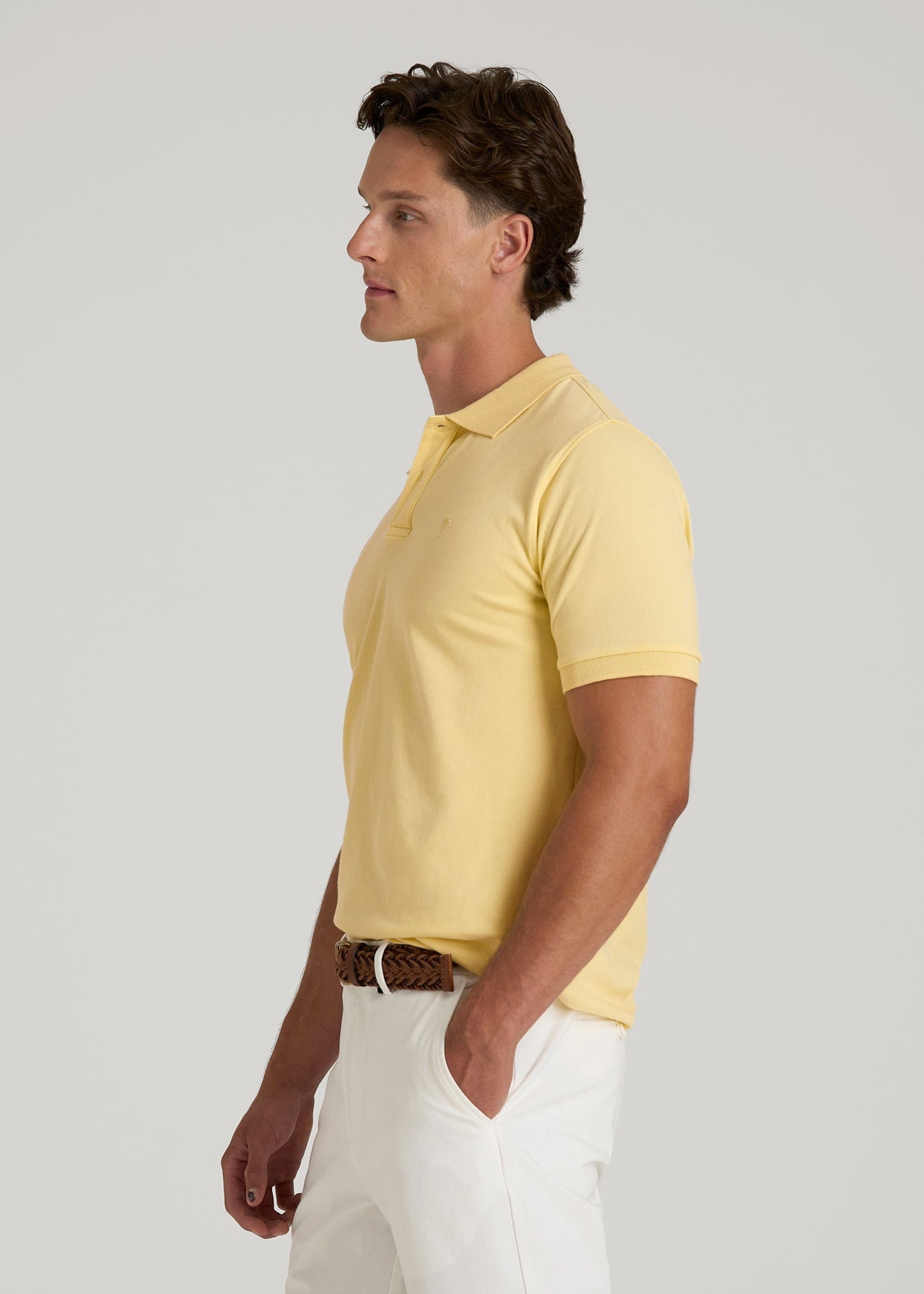 Classic Polo with Embroidered Logo for Tall Men in Lemon Drop