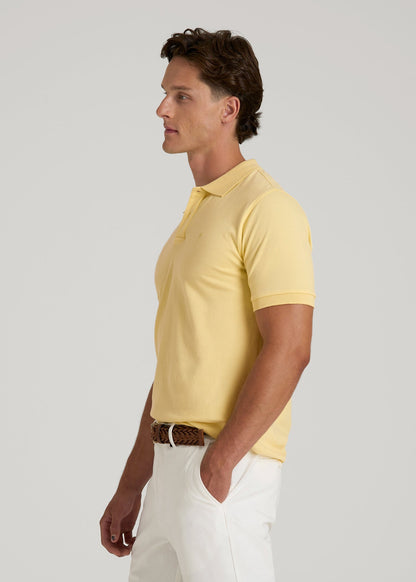 Classic Polo with Embroidered Logo for Tall Men in Lemon Drop
