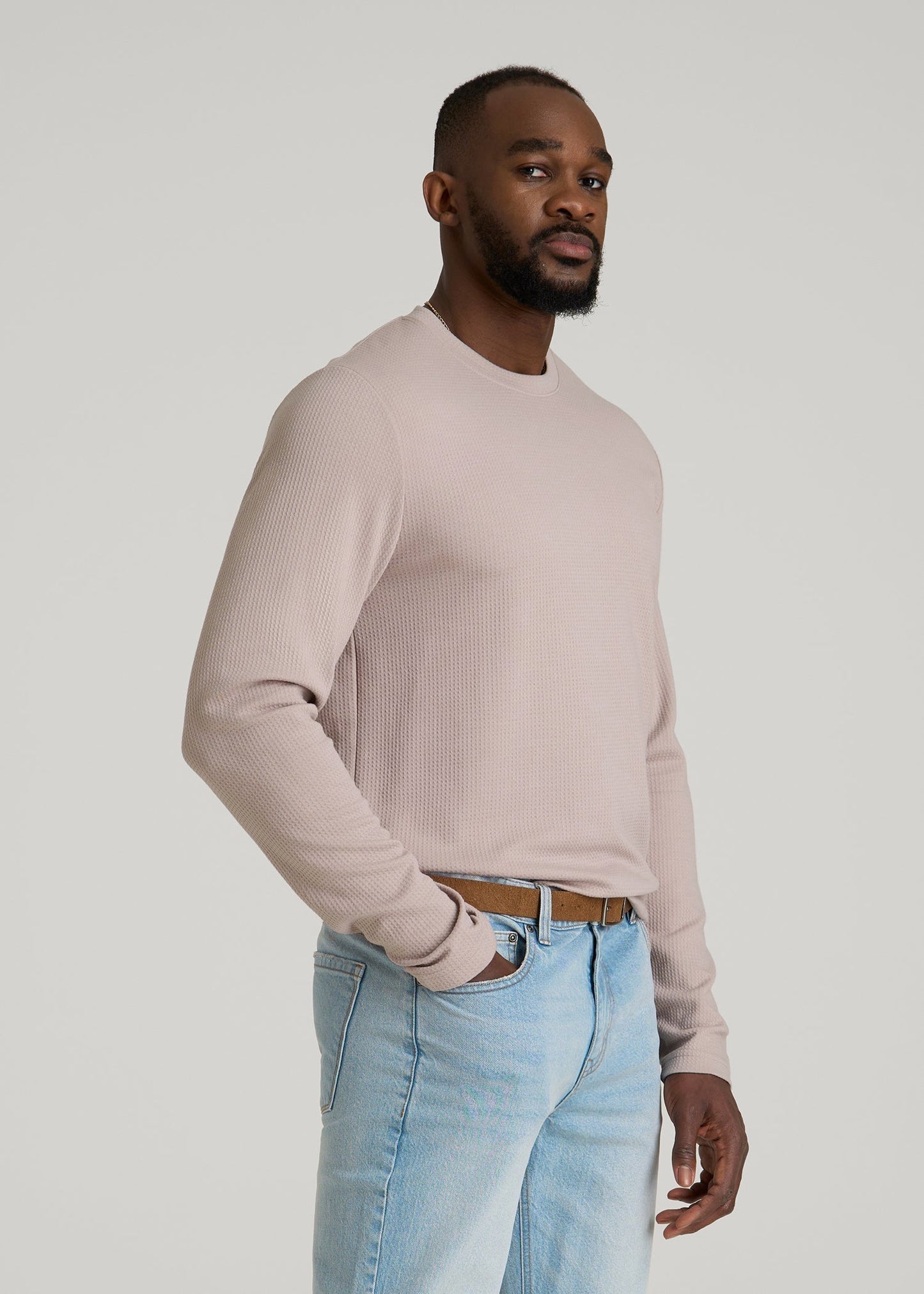 Cloud Knit Waffle Long Sleeve Tee for Tall Men in Desert Rose