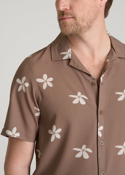 Coastal Perforated Button shirt for Tall Men in Warm Brown Floral