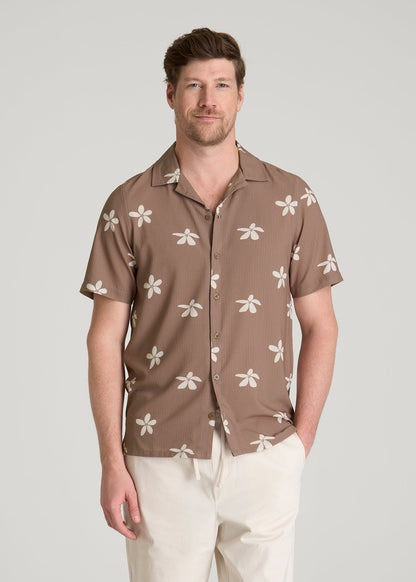 Coastal Perforated Button shirt for Tall Men in Warm Brown Floral