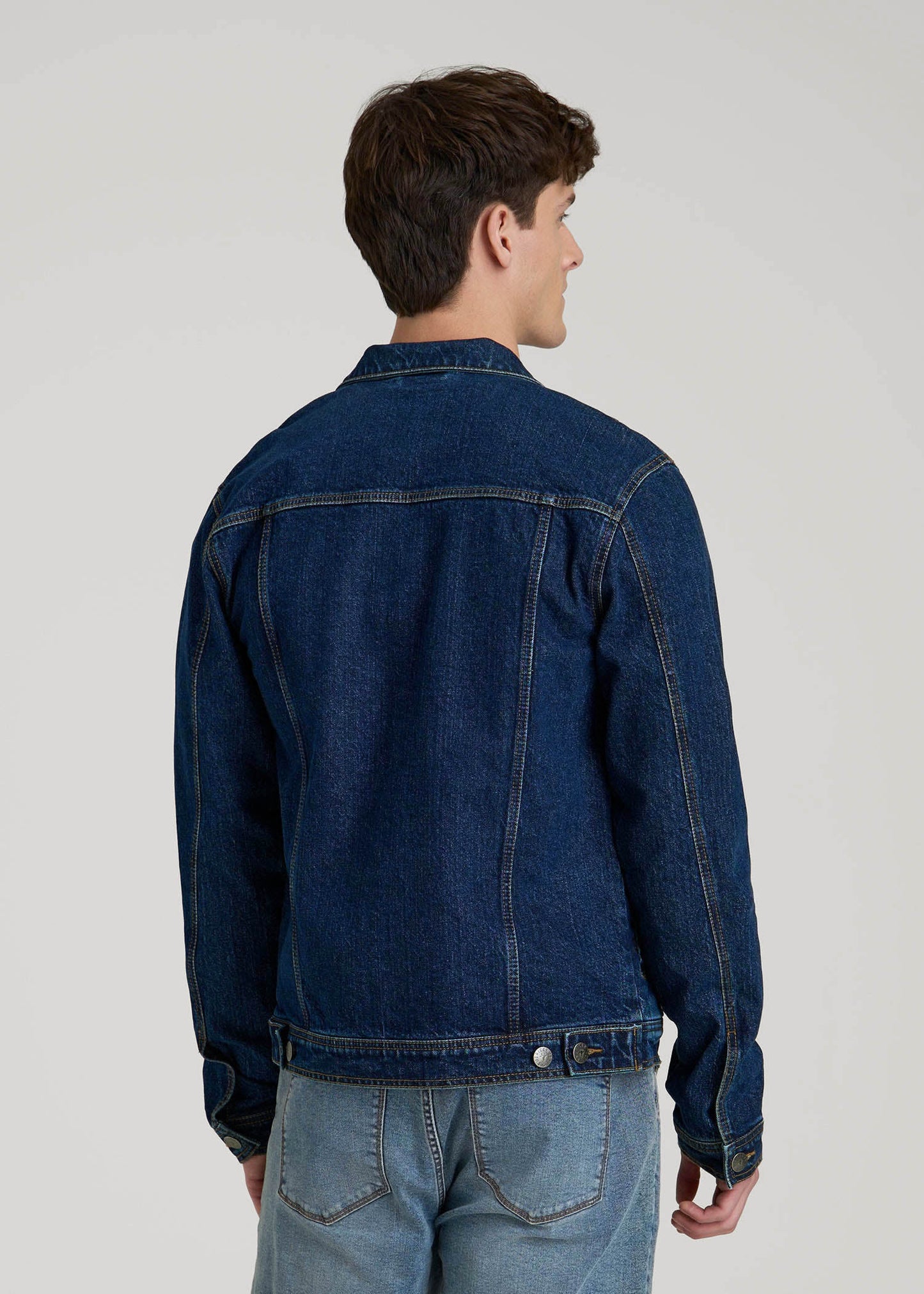 Denim Trucker Jacket for Tall Men in Mid Ocean Blue