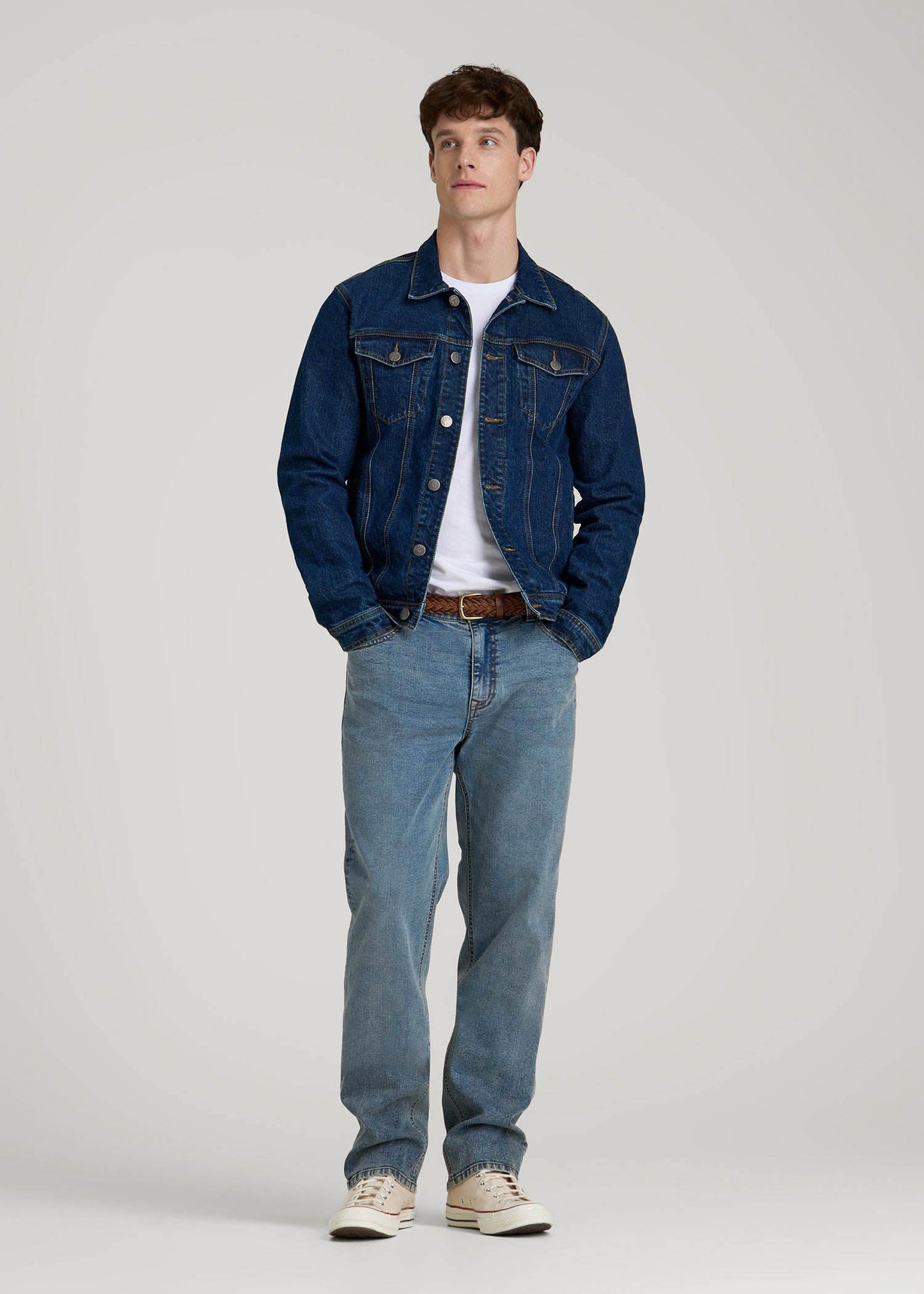 Denim Trucker Jacket for Tall Men in Mid Ocean Blue