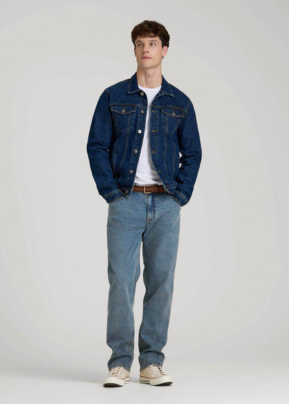 Denim Trucker Jacket for Tall Men in Mid Ocean Blue
