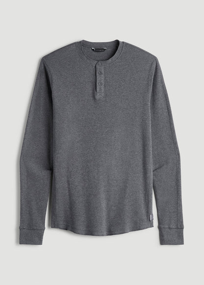 Double Honeycomb Thermal Long-Sleeve Henley Shirt for Tall Men in Charcoal Mix
