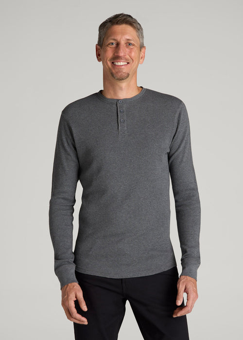 Double Honeycomb Thermal Long-Sleeve Henley Shirt for Tall Men in Charcoal Mix
