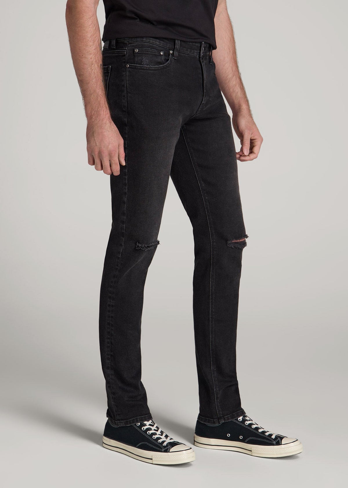 Dylan Slim Fit Jeans for Tall Men in Distressed Onyx Black Wash