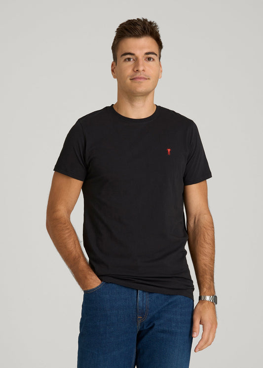 MODERN-FIT Embroidered Logo Crewneck T-Shirt for Tall Men in Black