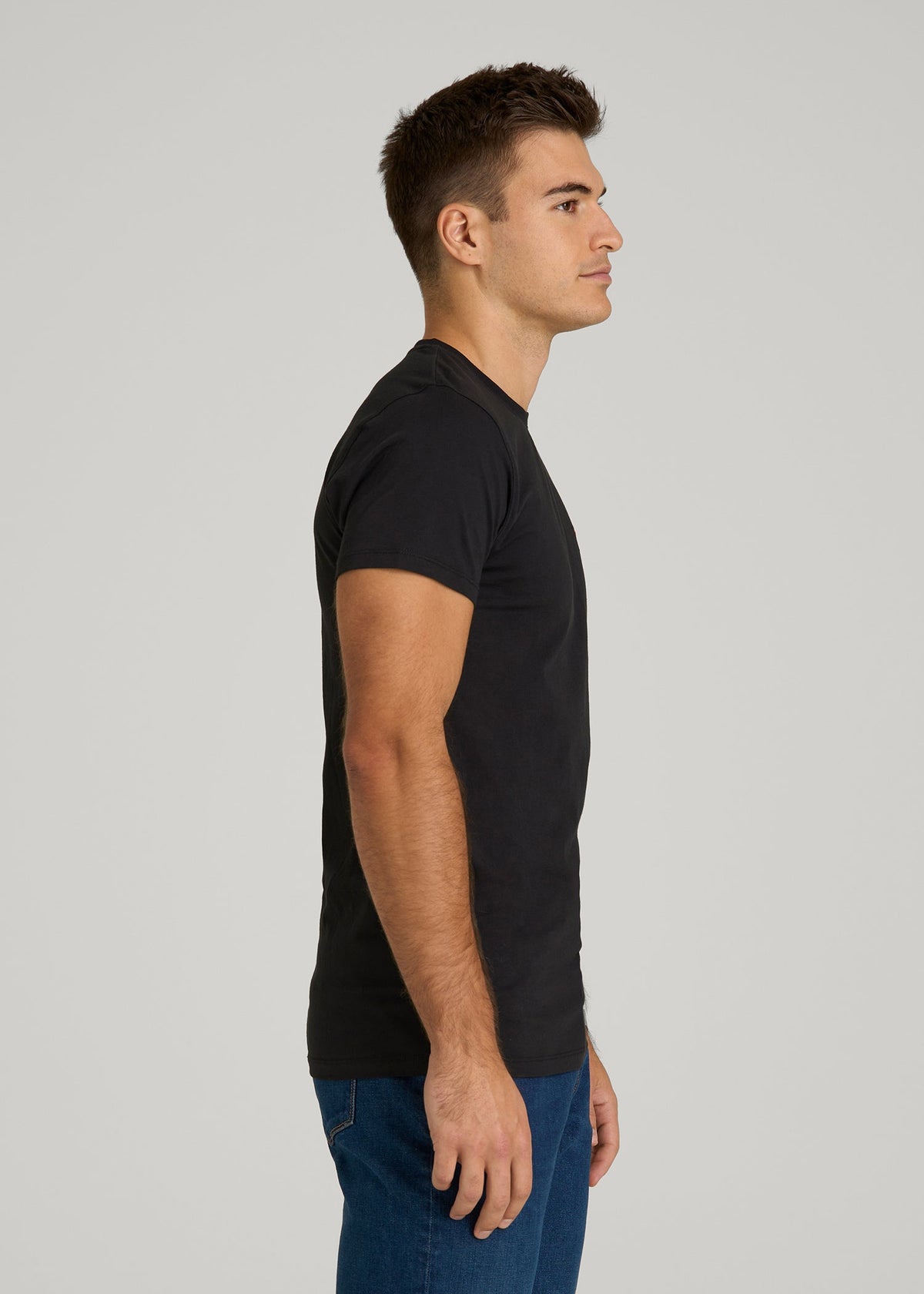 MODERN-FIT Embroidered Logo Crewneck T-Shirt for Tall Men in Black