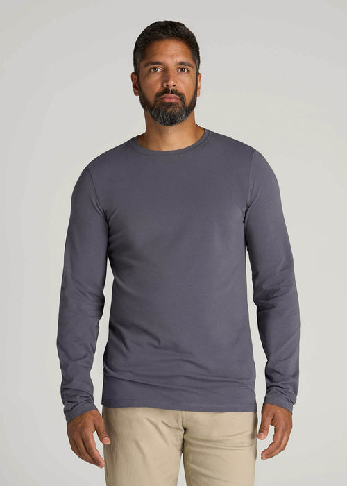 The Essential Slim Fit Long Sleeve Tee for Tall Men in Grey Blue